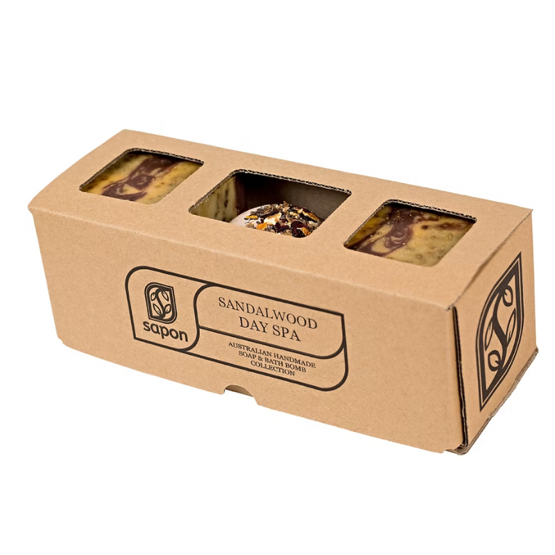 Sandalwood Day Spa Natural Indulgence -Set 2 Soap & 1 Bath Bomb Gift Box