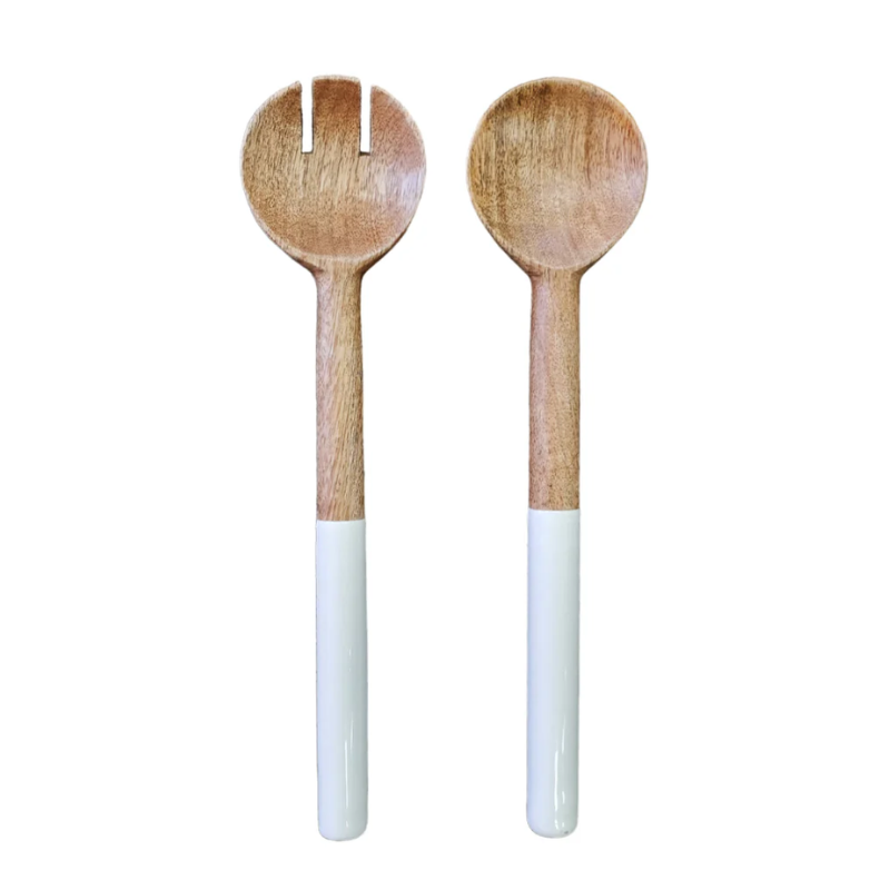 Stella Salad Servers – White & Natural Wood