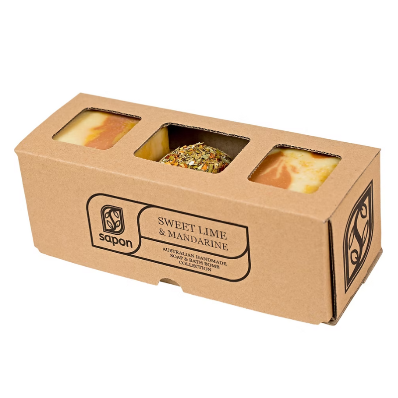 Sweet Lime & Mandarin Citrus Bliss Set - 2 Soap & 1 Bath Bomb Gift Box