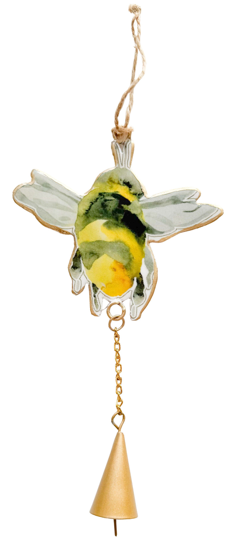 Decorative bee-shaped ornament with a bell on a white background