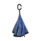 William Morris Blue & White Larkspur Reversible Umbrella | Windproof C-Handle Inverted Umbrella