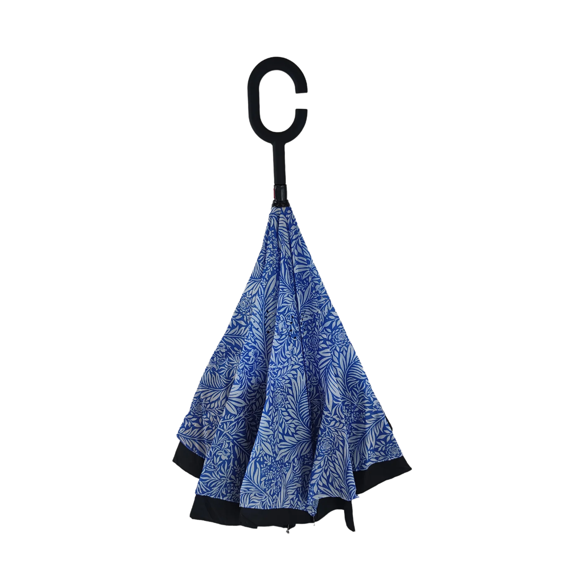 William Morris Blue & White Larkspur Reversible Umbrella | Windproof C-Handle Inverted Umbrella