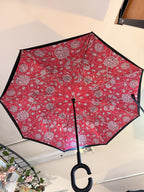 William Morris Wild Tulip Pink & White Floral Reversible Umbrella C-Handle Umbrella