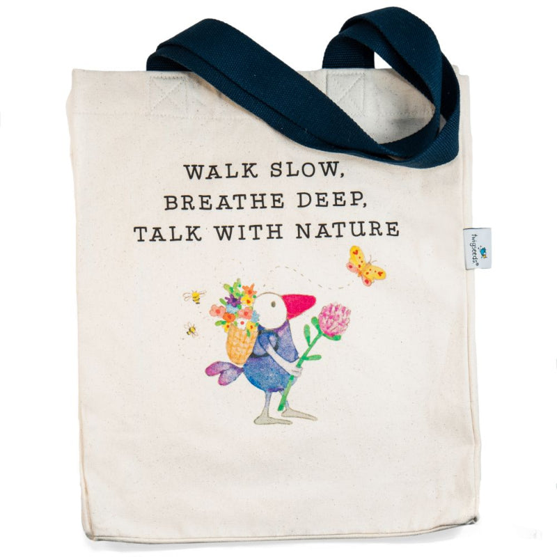 Twigseeds Large Tote Bag – “Breathe” Kate Knapp Feathered Philosophers, Organic Cotton
