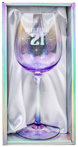 21st Holographic Wine Glass – Iridescent “More Fun at 21” Edition