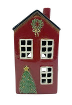 Ceramic Christmas House Tree & Wreath RED – Tealight Holder