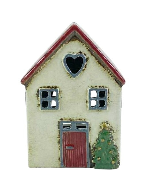 Christmas Heart House Ceramic Tealight Holder