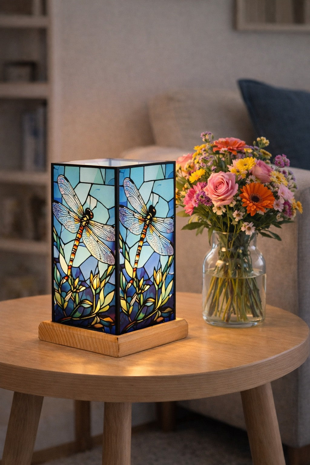 Stained Glass Dragonfly Lamp – Yellow Rock