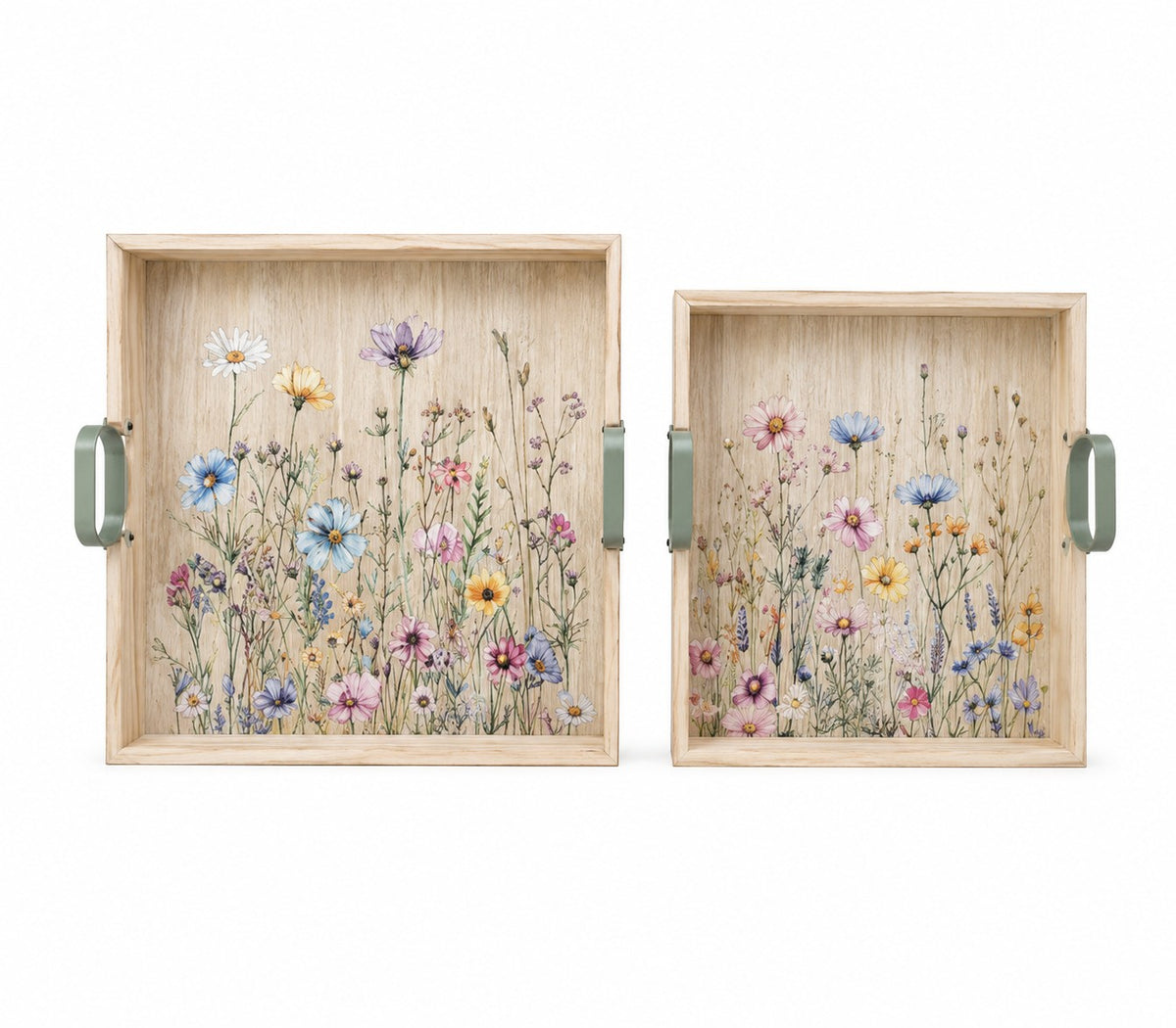 Wildflower Trays Set of 2 – Decorative Floral Home Décor Trays