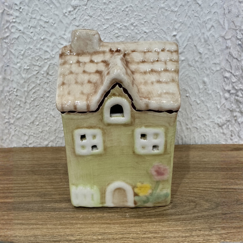 Yellow House with Flower Tealight – Ceramic Lantern