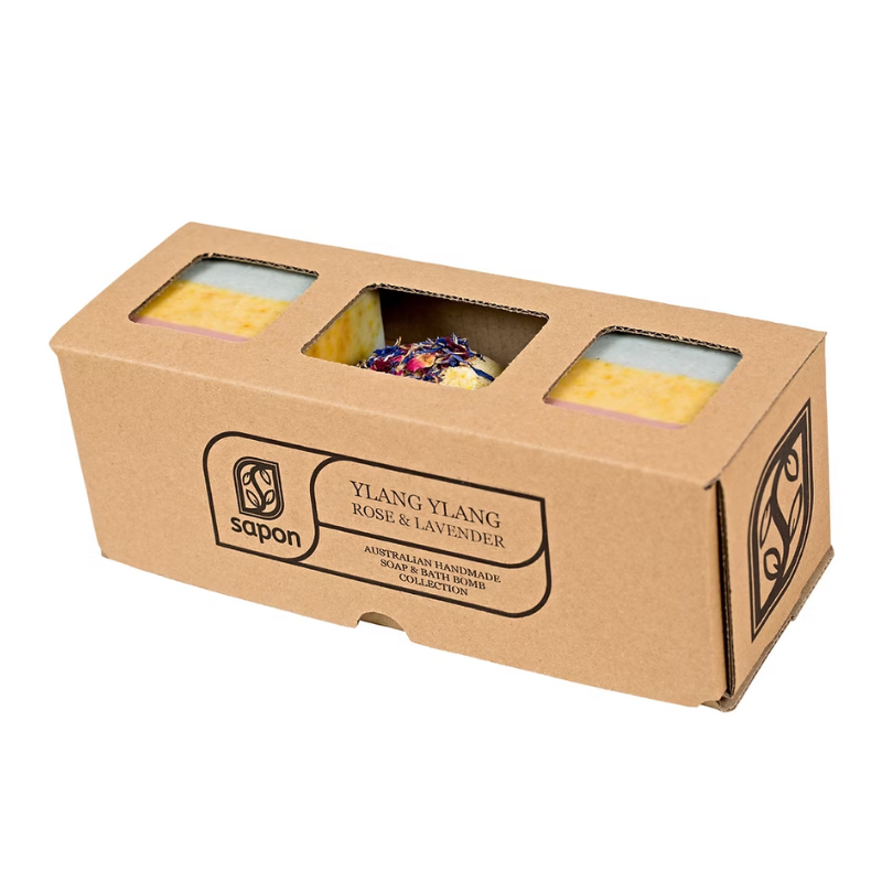 Ylang Ylang, Rose & Lavender Floral Serenity Set - 2 Soap & 1 Bath Bomb Gift Box