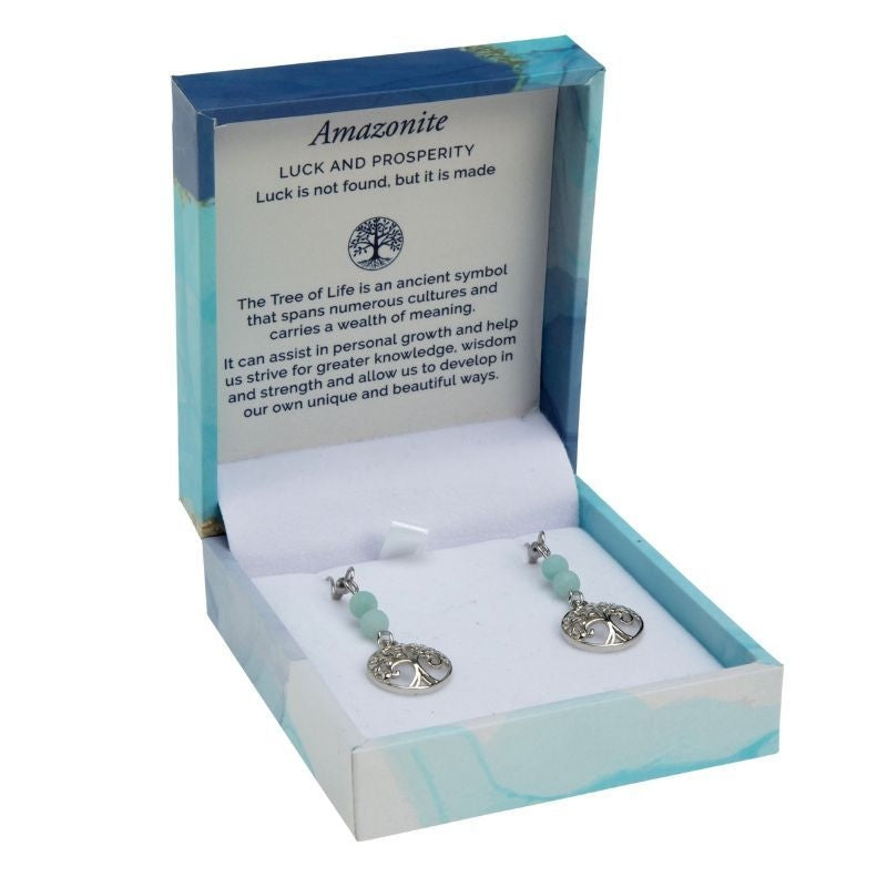 Amazonite Matte Rhodium Tree of Life Duo Earrings