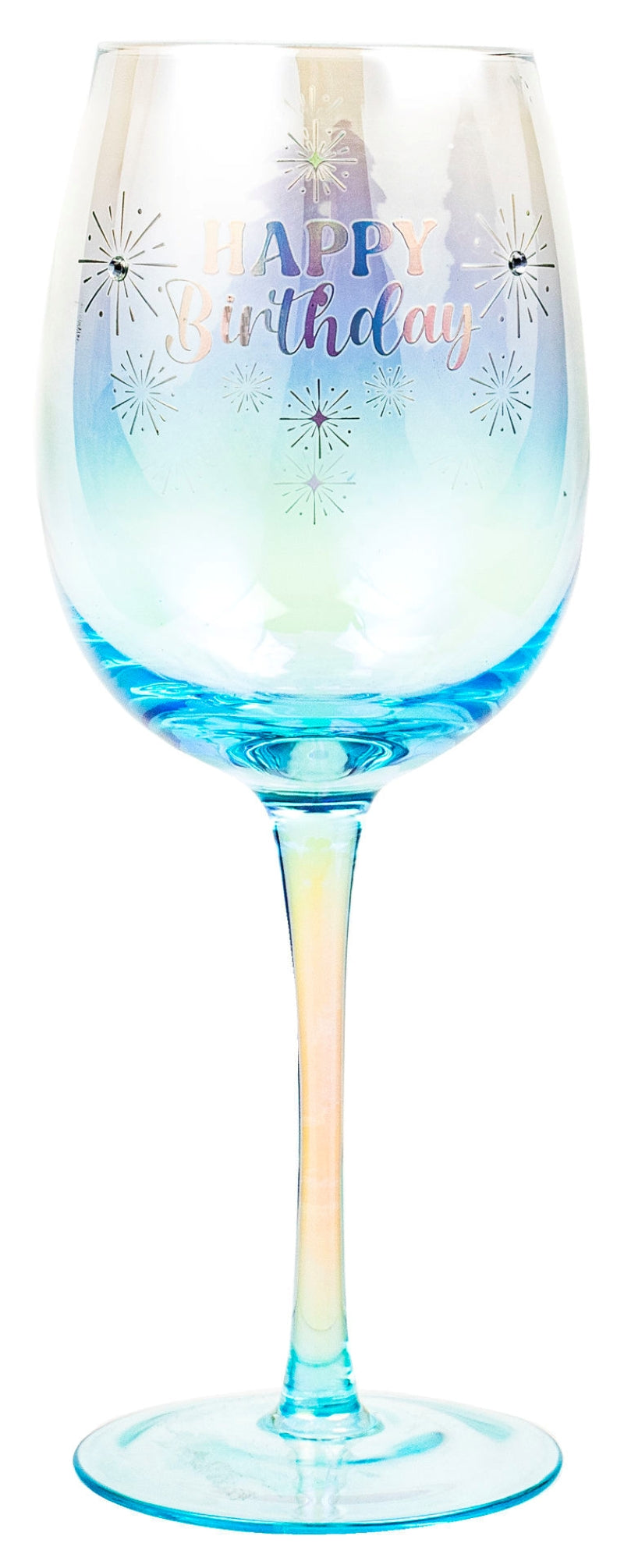 Wine glass with 'Happy Birthday' text and blue gradient design