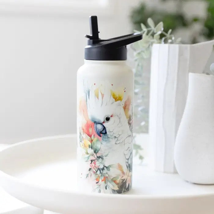 Native Blooms Cockatoo Insulated Water Bottle 950ml – Australian Flora & Fauna