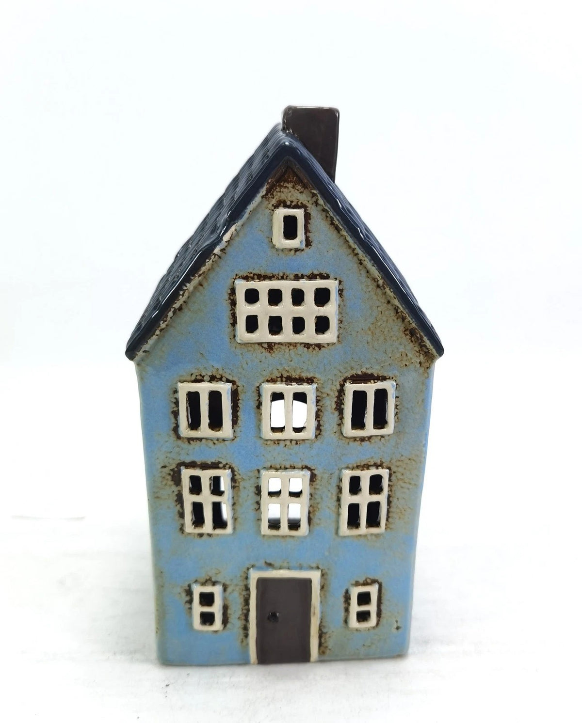 Light Blue House Tealight Holder – Ceramic Lantern Accent