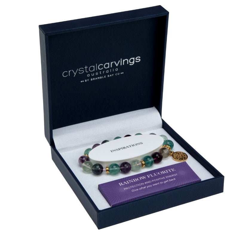 Rainbow Fluorite Tree of Life Charm Bracelet