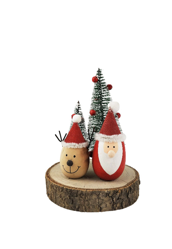 Wooden Jolly Santa & Reindeer Scene Deco | Festive Holiday Home Décor 23 × 21 × 7 cm