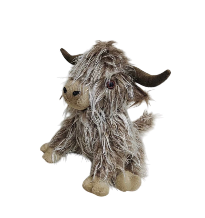 Shaggy long hair Highlander Doorstop – Rustic Weighted Doorstop white/brown