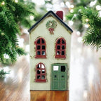 Ceramic Christmas House Wreath & Green Door – Tealight Holder