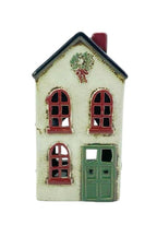 Ceramic Christmas House Wreath & Green Door – Tealight Holder