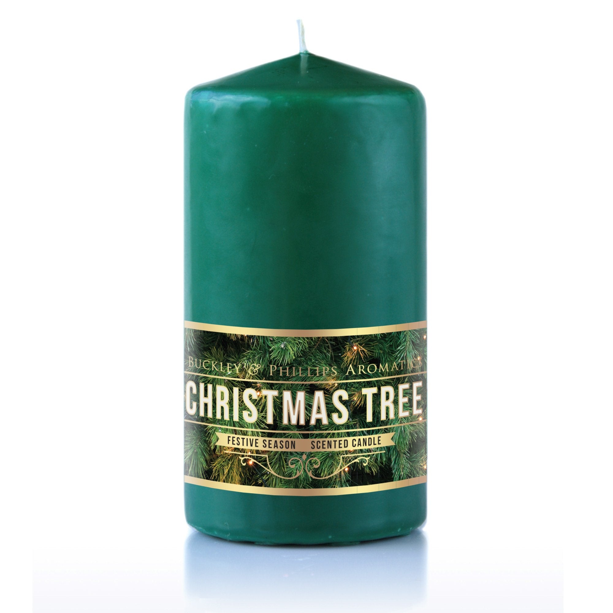 Buckley & Phillips Christmas Tree Pillar Candle – 60-Hour Festive Scent